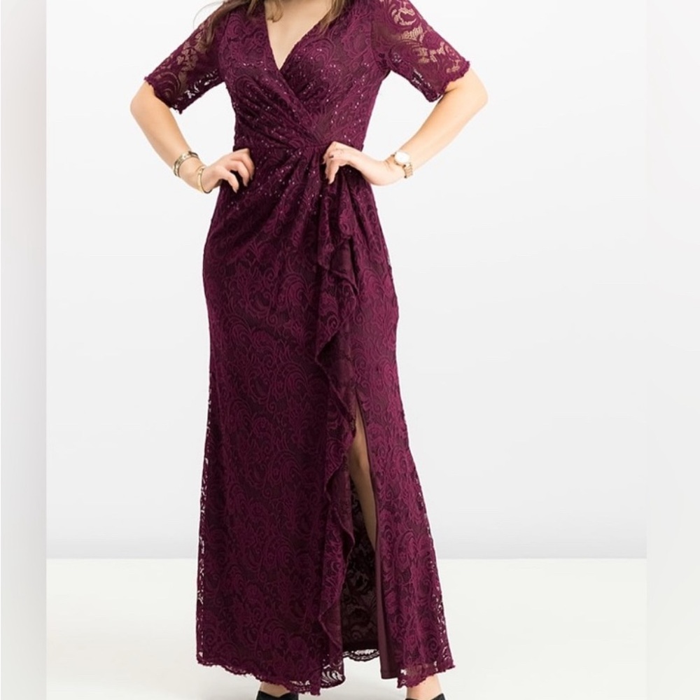 Adrianna Papell Lace and Sequin Burgundy Dress
